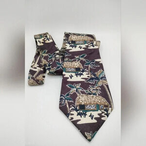Vintage Je Suis Silk Necktie Tie Tropical Floral Aloha Novelty Hand Sewn 58x4